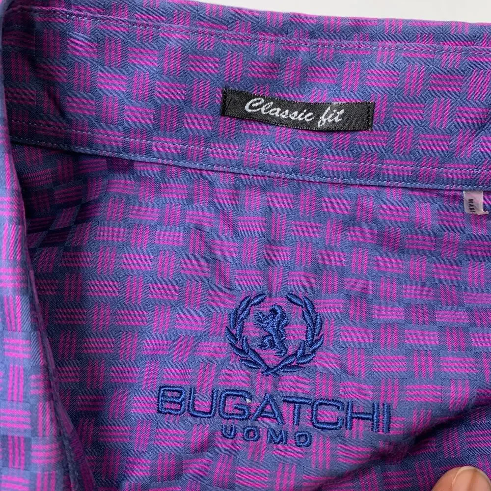 Bugatchi Uomo Shirt Mens L Large Classic Fit Geo Monogram Long Sleeve Button Up